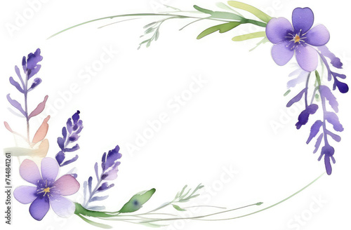 lavender blossom copy space frame isolated on white background  Botanical herbal watercolor illustration for wedding  greeting card  wallpaper  wrapping paper design  textile  scrapbooking