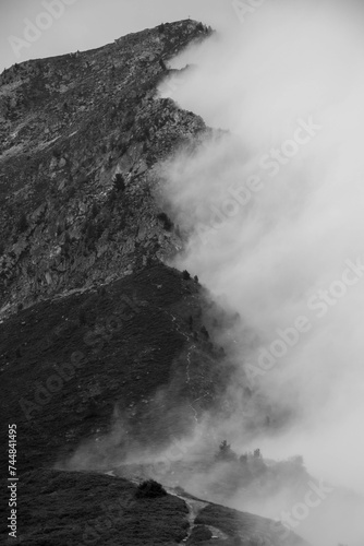 Mountain ridge in the fog