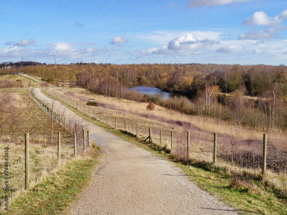 Path through Fairburn Ings Nature Reserve, West Yorkshire, England