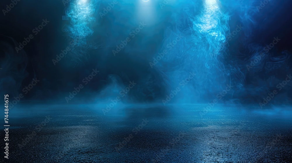 A dark empty street, dark blue background, an empty dark scene, neon light, spotlights The asphalt floor and studio room with smoke float up the interior texture. night view A dark empty street, dark blue background, an empty dark scene, neon light, spotlights The asphalt floor and studio room with smoke float up the interior texture. night view