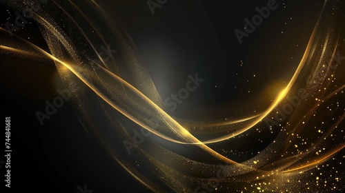 Abstract elegant gold glowing line with lighting effect sparkle on black background. Template premium award design