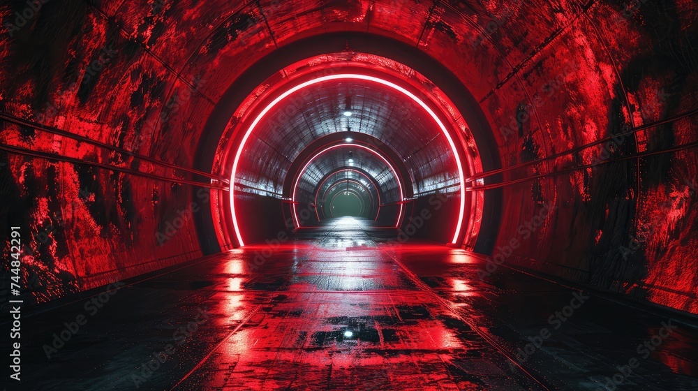 Radial red light through the tunnel glowing in the darkness for print designs templates, Advertising materials, Email Newsletters, Header webs, e commerce signs retail shopping, advertisement
