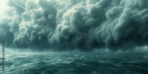 Dark and Menacing Storm Clouds Gathering Over Turbulent Sea