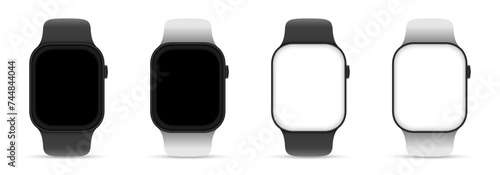 Smart watch device templates. Realistic vector smart watch illustration. Smart watch hand wearable accessory.