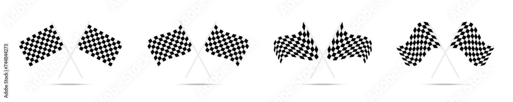 Racing flags. Checkered simple flags. Start and finish crossed flags