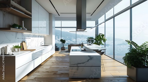 minimal aesthetic modern kitchen interior design 3d rendered