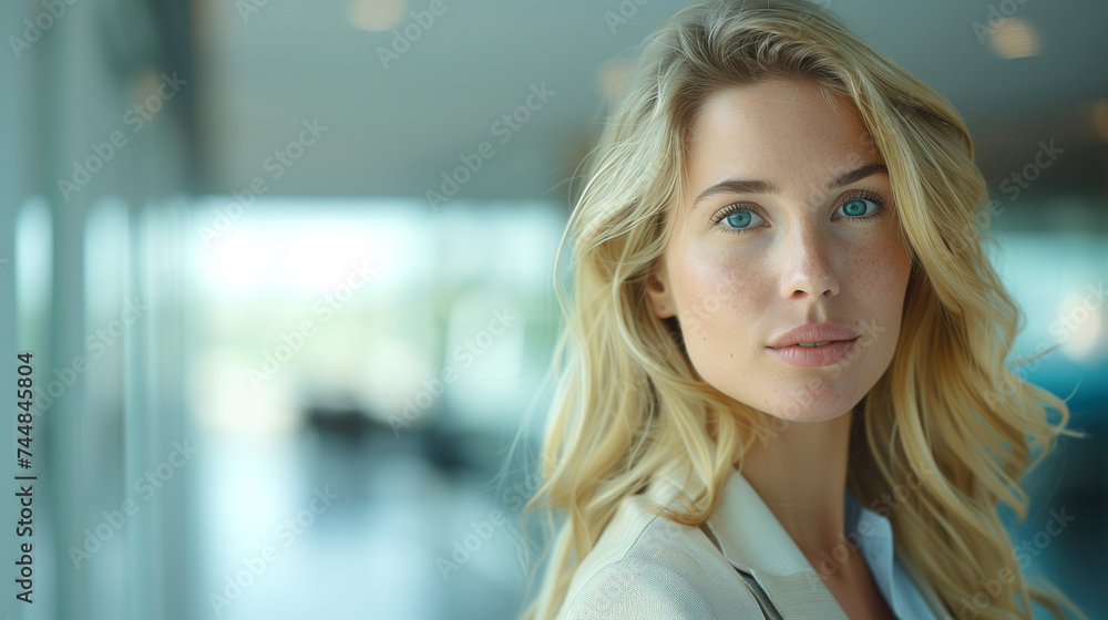 Blonde businesswoman in a modern workplace office Blonde businesswoman in a modern workplace office