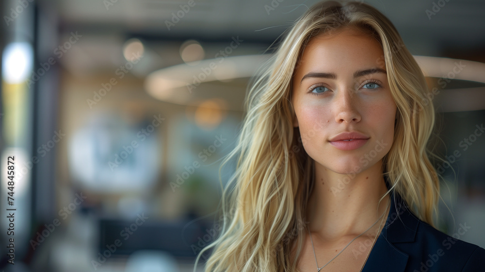 Blonde businesswoman in a modern workplace office Blonde businesswoman in a modern workplace office