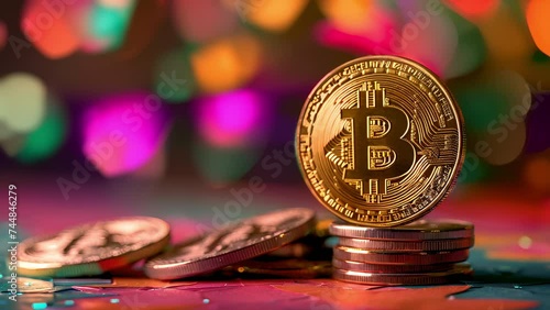 Ecuadorian themed Bitcoin wallpaper of some Bitcoins sitting on a table
