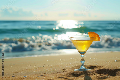 illustration of a cocktail on the beach. Created with Generative AI