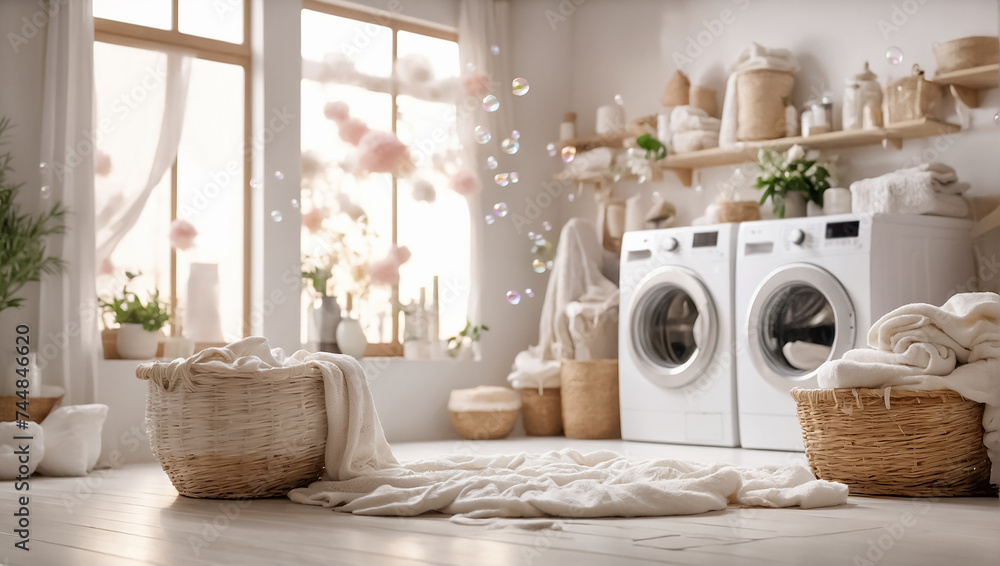 Basket with laundry for washing housekeeping Basket with laundry for washing housekeeping