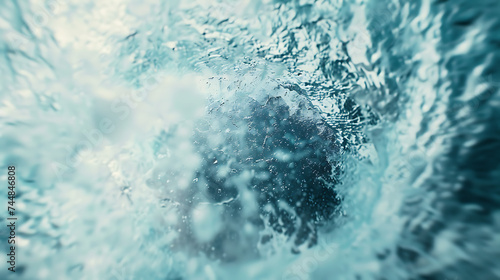 a blurred section in the center, surrounded by clear visuals of water splashing or swirling