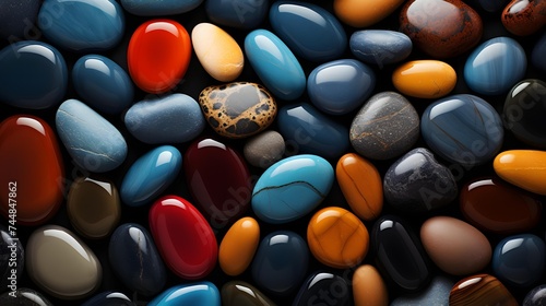 Abstract background with multi-colored sea pebbles. Texture of beach rocks, stones