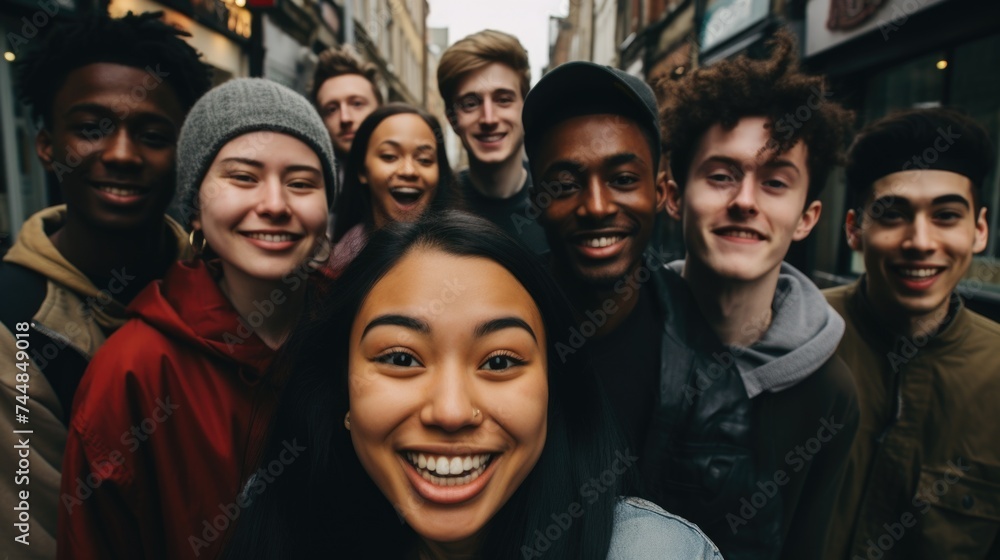 Global smiles: capturing joy in group selfies of cheerful and happy young people diverse nationalities, celebrating unity, friendship, cultural harmony in shared moments of happiness and togetherness. Global smiles: capturing joy in group selfies of cheerful and happy young people diverse nationalities, celebrating unity, friendship, cultural harmony in shared moments of happiness and togetherness.