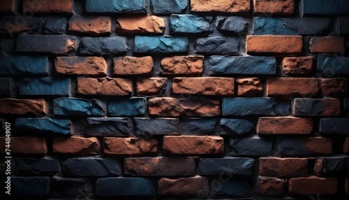 Dark, red, grey and blue hardstone and obsidian stone bricks brickwall texture photo