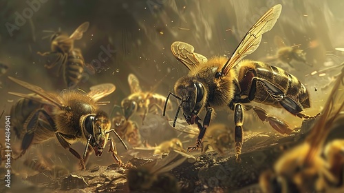 big drone bees (male honey bee) and bee workers, generative ai © irvan