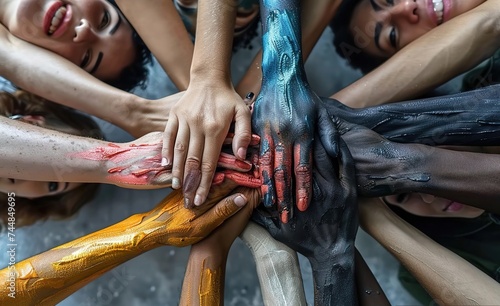 Diversity, Equity, Inclusion and Belonging. Group of hands people, banner. 