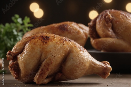 Juicy roast chicken close-up image