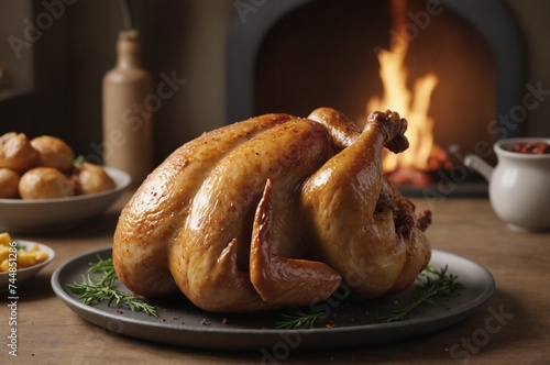 Golden roast chicken close-up