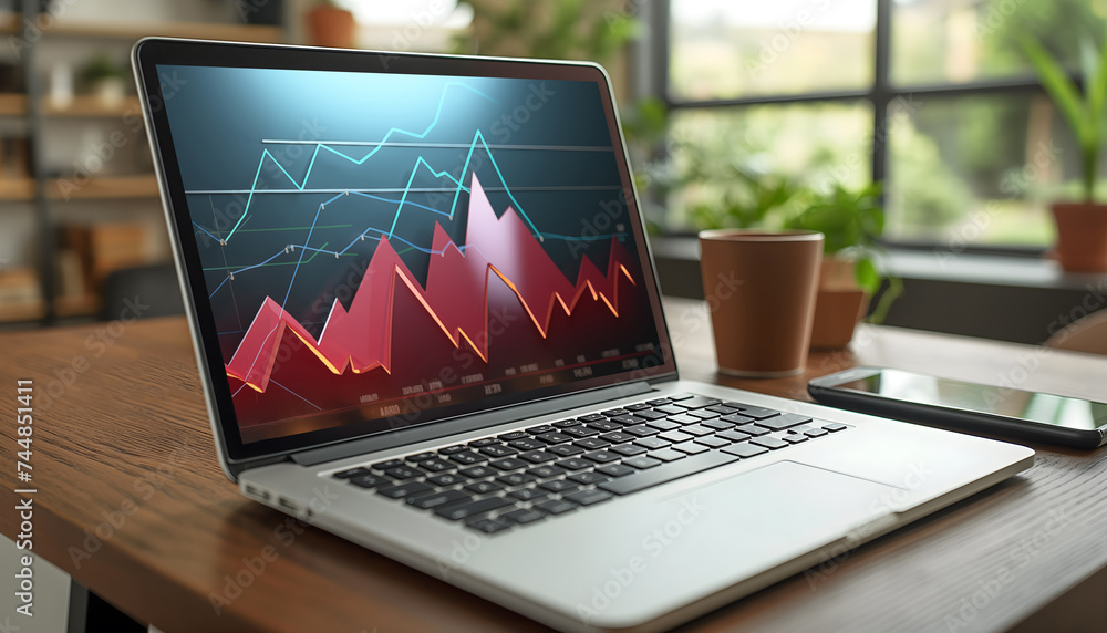 Graphs and charts on a laptop computer. Graphs and charts on a laptop computer.