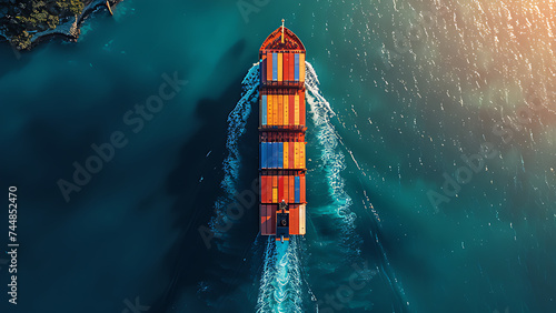 Top view of container cargo ship in logistics import export business and international container cargo ship transportation on the high seas.