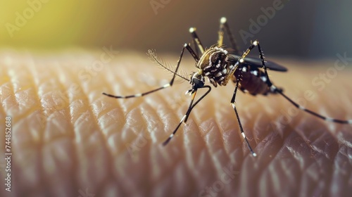large mosquito biting a human on the arm with its tail full of blood in high resolution and high quality photo