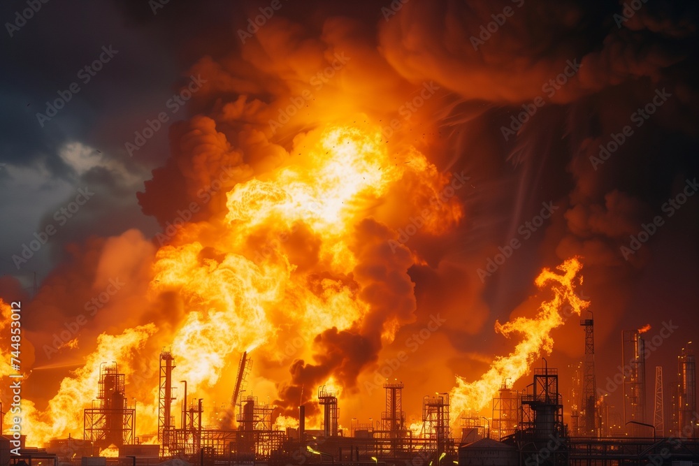 Firefighters battle a massive blaze at an oil refinery after an explosion rocked the facility