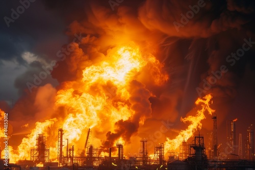 Firefighters battle a massive blaze at an oil refinery after an explosion rocked the facility