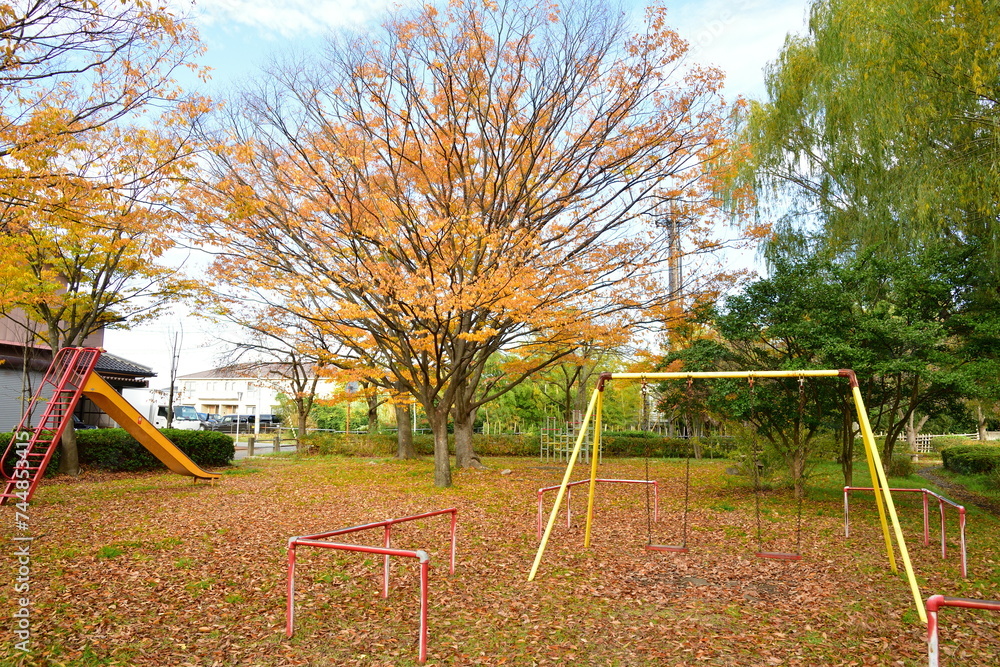 Fototapeta premium 北山池公園と紅葉(新潟県)
