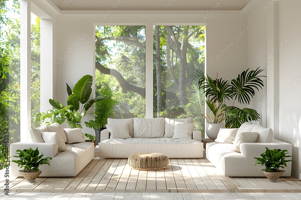 Fototapeta premium Neat beige interior in harmony with nature