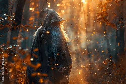 A mysterious old man wearing a hood and a long white beard. photo