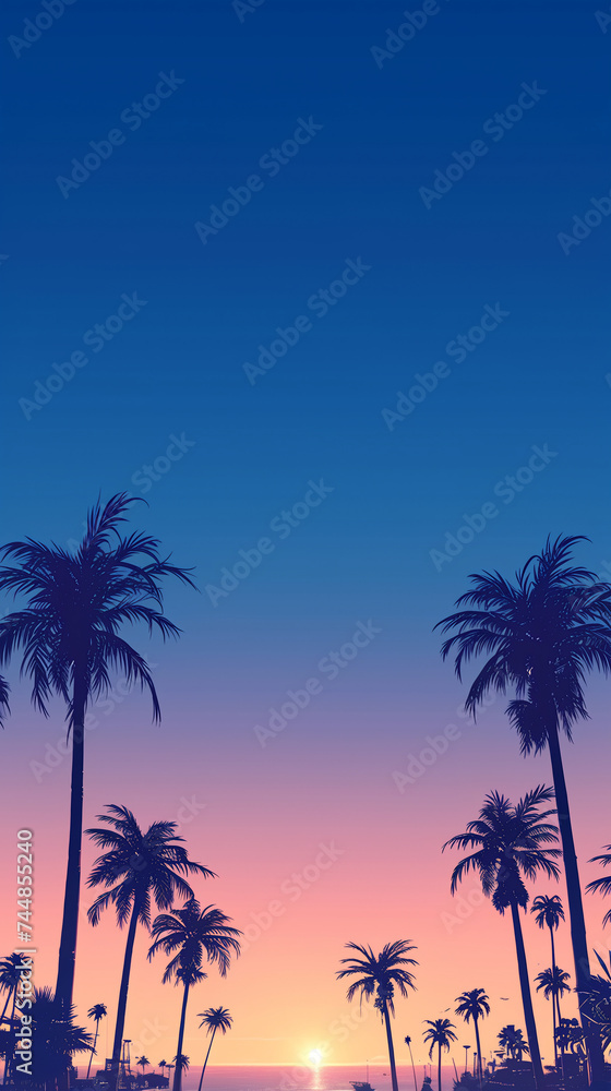 A cluster of palm trees against a sunset sky Calmness atmospheric photo footage for TikTok, Instagram, Reels, Shorts