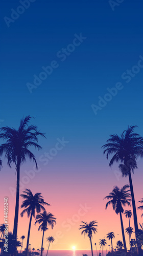 A cluster of palm trees against a sunset sky Calmness atmospheric photo footage for TikTok, Instagram, Reels, Shorts