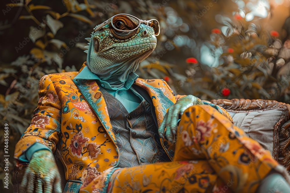 Lizardman wearing cool clothes - obrazy, fototapety, plakaty 