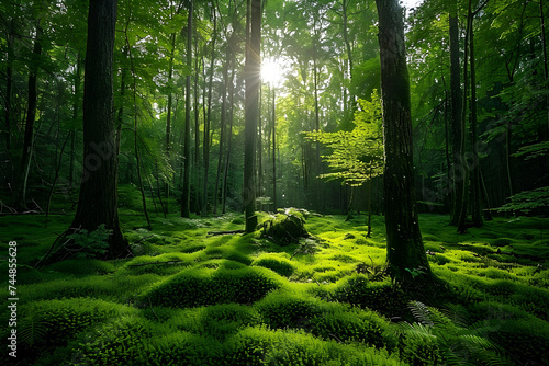 Landscape of green forest with dense trees