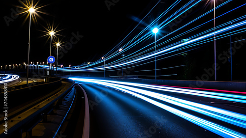 car parking on the road with traffic light trails ,long shutter speed exposure abstract