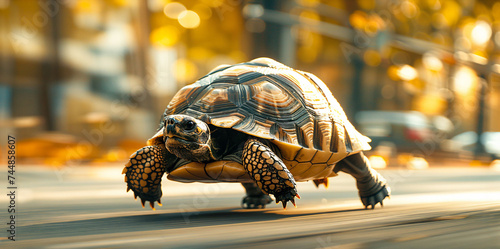 Turtle running at speed on city streets © akarawit