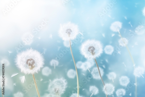 Whimsical dandelions with seeds blowing in the wind, symbolizing change and growth.