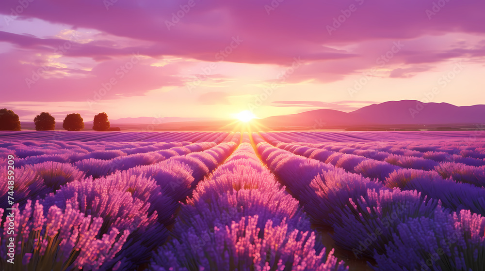 Close-up of colorful blooming lavender fields in front of cloudy blue sky Close-up of colorful blooming lavender fields in front of cloudy blue sky