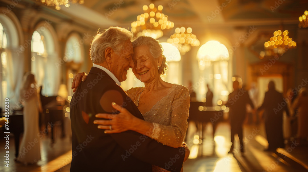 elderly man in a suit gracefully waltzes his smiling wife elderly man in a suit gracefully waltzes his smiling wife