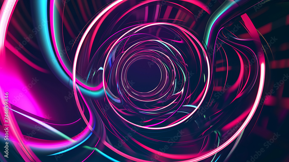 Abstract colorful neon glowing light tunnel art background. Speed light illuminated Curvy moving line shape. 3D render Abstract colorful neon glowing light tunnel art background. Speed light illuminated Curvy moving line shape. 3D render