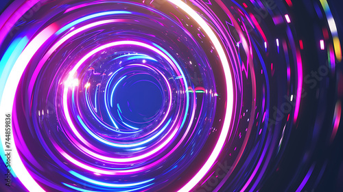 Abstract colorful neon glowing light tunnel art background. Speed light illuminated Curvy moving line shape. 3D render