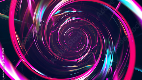 Abstract colorful neon glowing light tunnel art background. Speed light illuminated Curvy moving line shape. 3D render