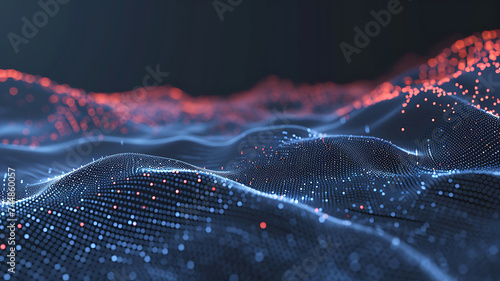 Wave of interlacing points and lines. Abstract background. Technological style. Big data. 3d rendering. photo