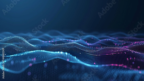 Wave of interlacing points and lines. Abstract background. Technological style. Big data. 3d rendering.