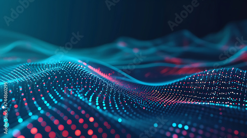 Wave of interlacing points and lines. Abstract background. Technological style. Big data. 3d rendering.