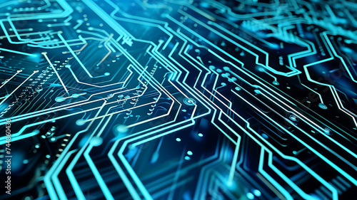 3d rendered abstract background with blue computer circuit board