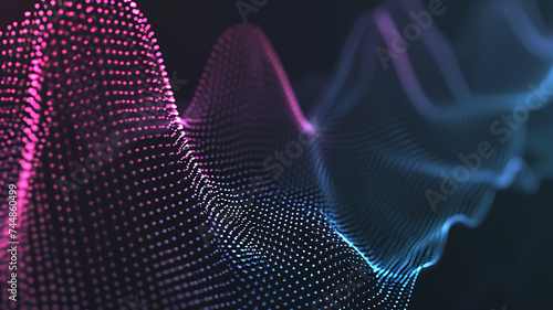 Wave of interlacing points and lines. Abstract background. Technological style. Big data. 3d rendering.