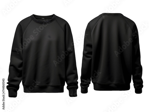Two black sweatshirt Isolated On Transparent PNG Background, one displaying the front side, the other the back side