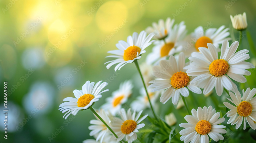 Fototapeta premium Daisies in Bloom with Sunlight and Summer Vibrance